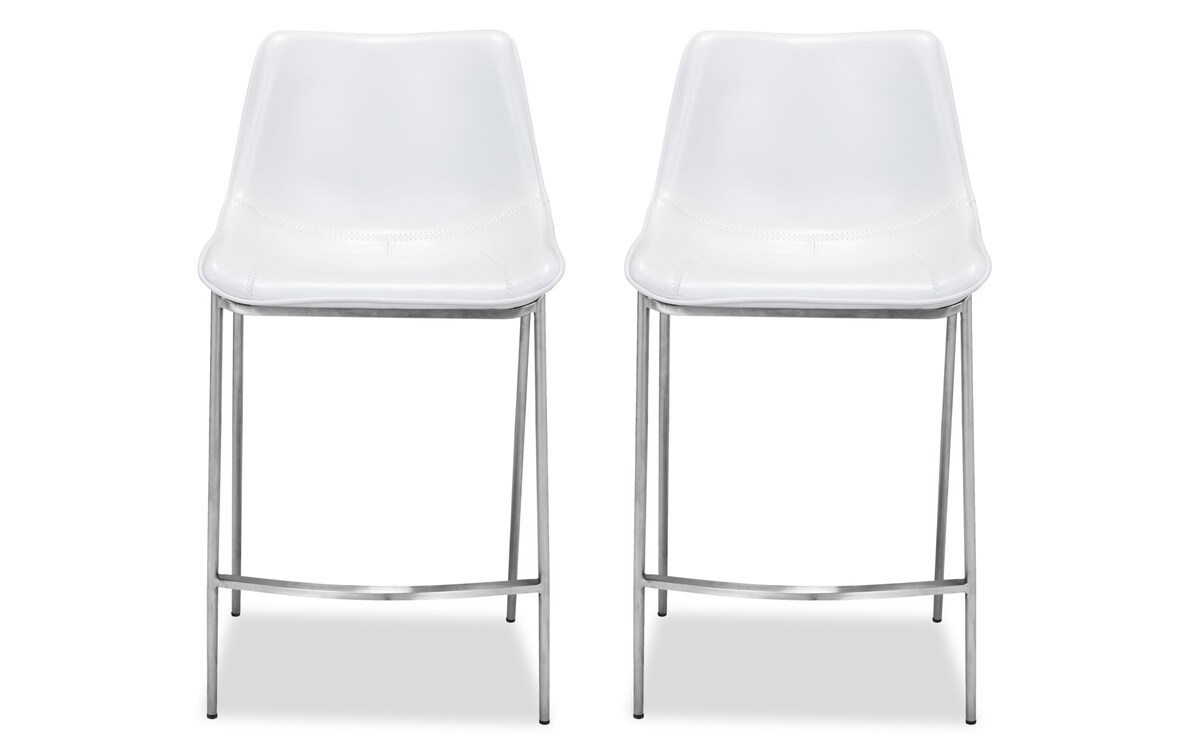 Set of 2 Rikki White & Brushed Steel Counter Stools Bob's Discount
