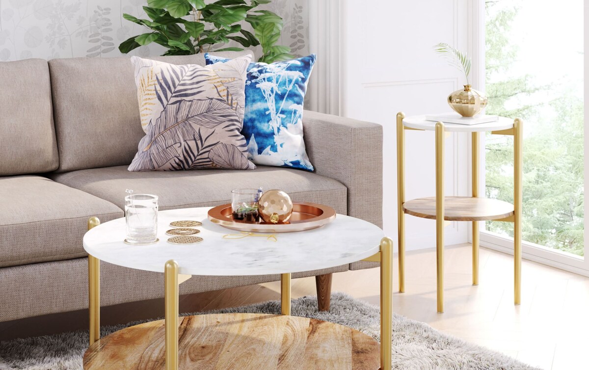 Noel White & Gold Side Table gold_finish Bob's Discount Furniture