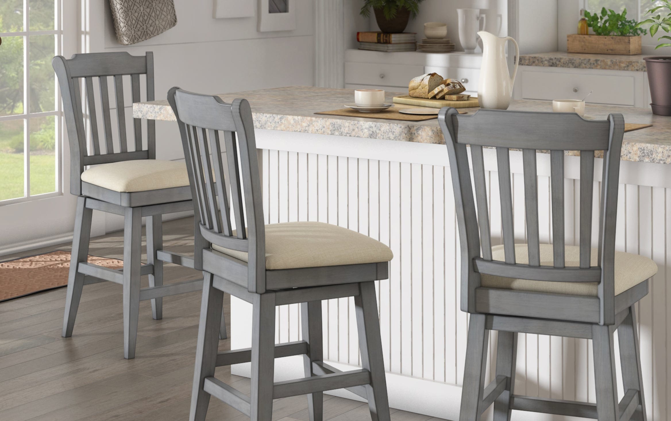 Slat Gray Swivel Counter Stool | counter-height