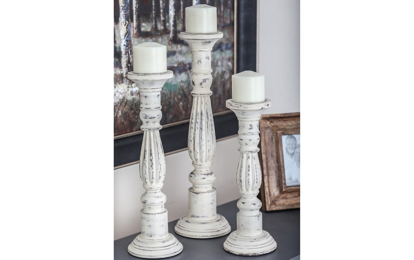 Set of 3 White Candlestick Holders | white_finish