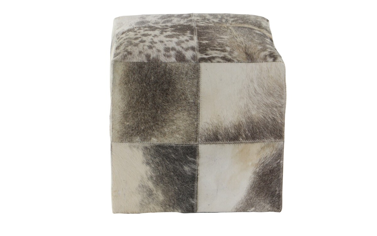 Cubed Animal Hide Ottoman gray_color