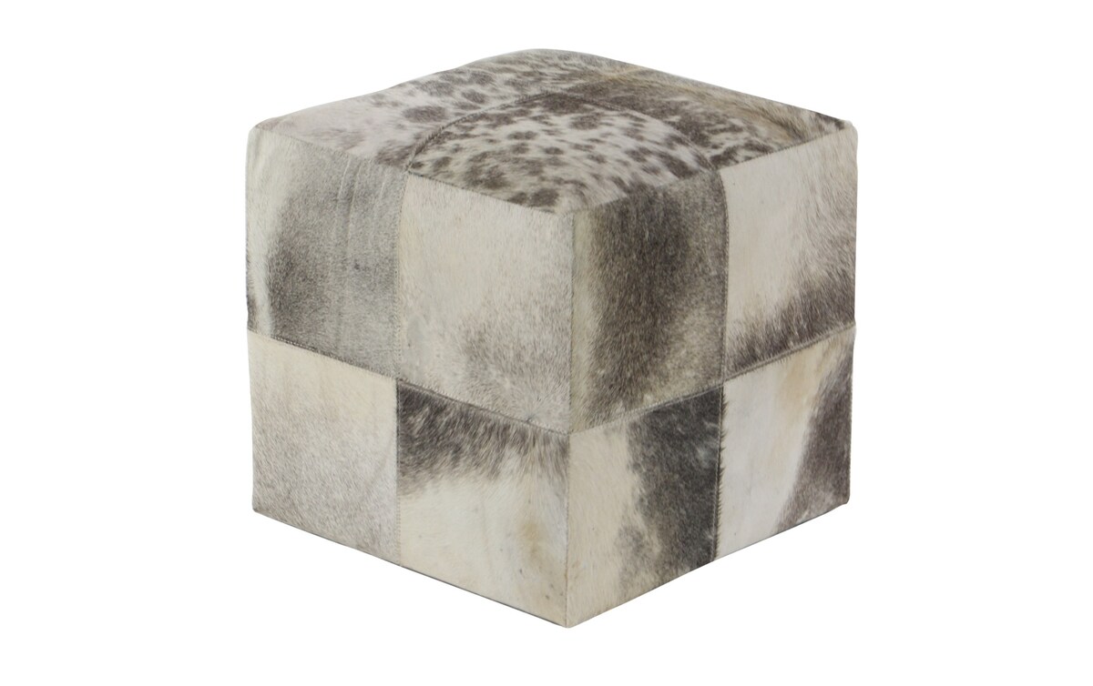 Cubed Animal Hide Ottoman gray_color