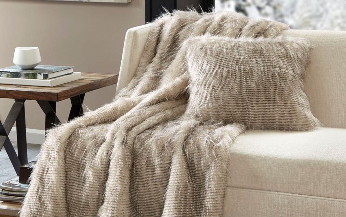 Eden 50'' x 60'' Beige Faux Fur Throw beige_color