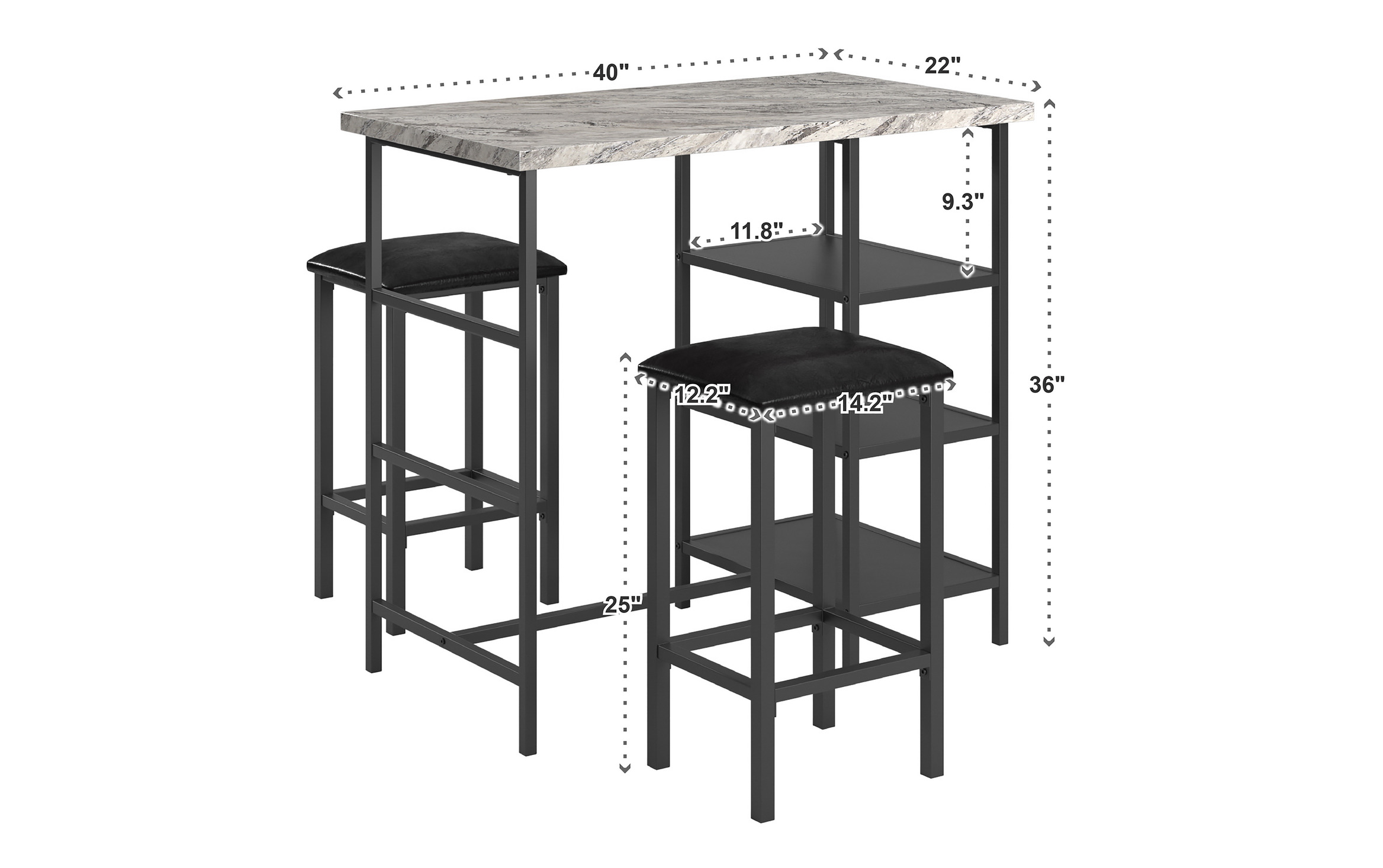 Norwich 3 PIece Black Counter Set black_finish Bob's Discount Furniture & Mattress Stores