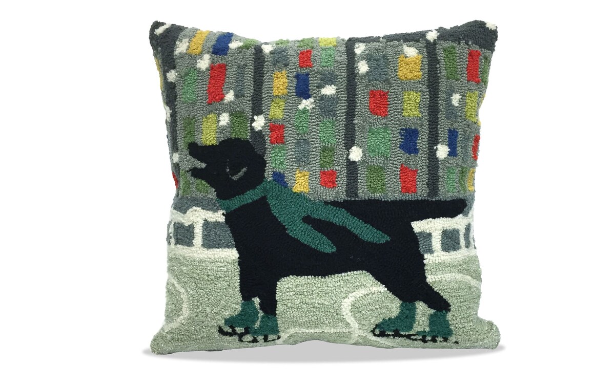 Ice Skating Dog Green 18'' x 18'' Holiday Accent Pillow Bob's