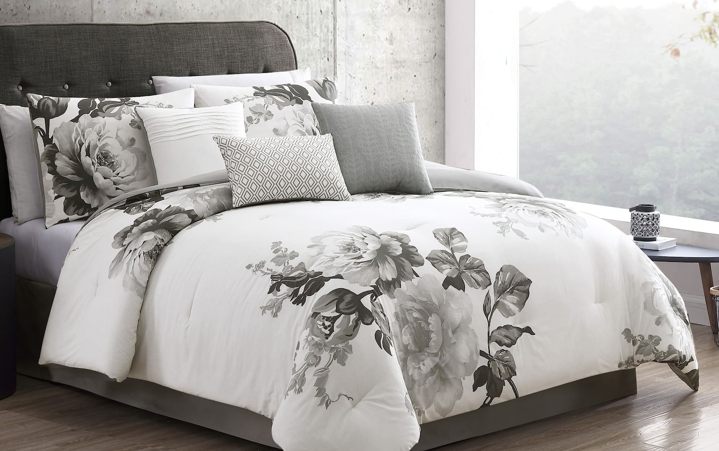 Artemis Queen Gray Floral 7 Piece Comforter Set | Bob's Discount ...