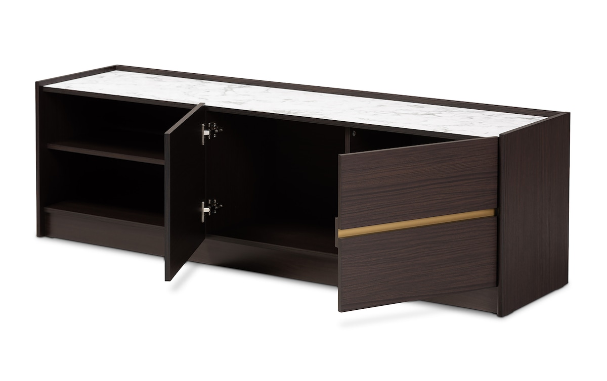 Celina Wood with Faux Marble Top TV Stand brown_finish Bob's