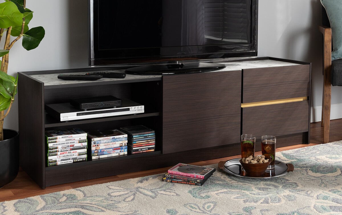 Celina Wood with Faux Marble Top TV Stand brown_finish Bob's