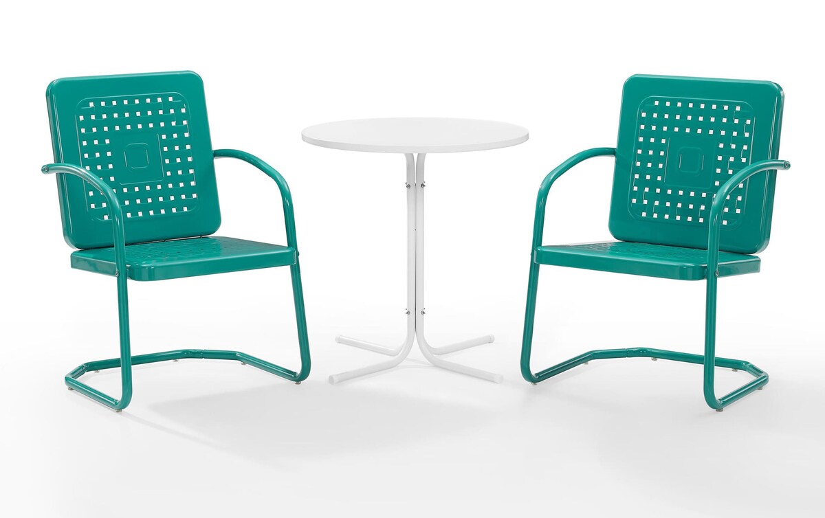 Emiko 3 Piece Turquoise & White Round Outdoor Bistro Set Bob's