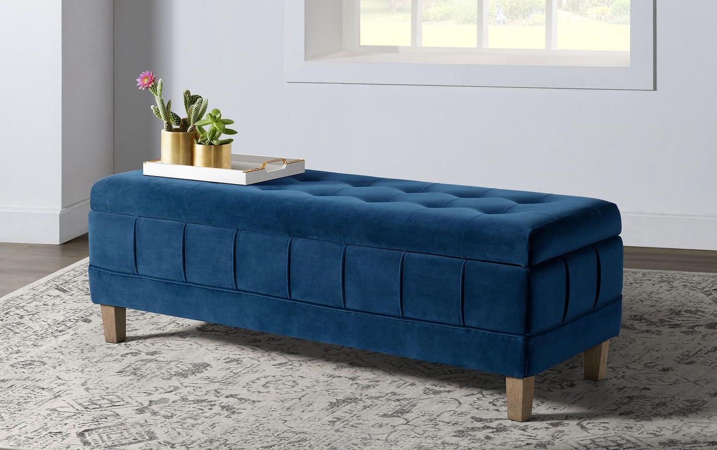 Rutherford Blue 52'' Storage Bench | blue_color