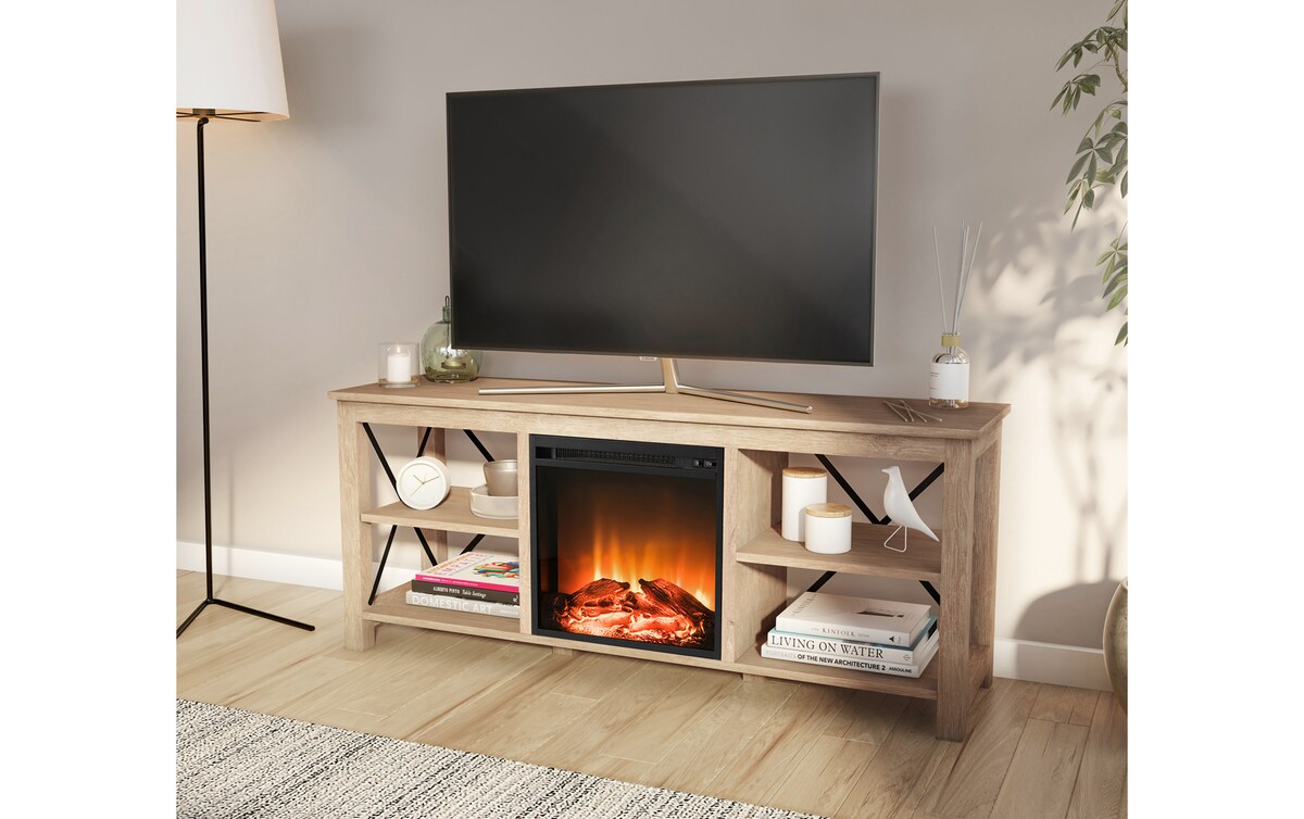 Anastasia White Oak 58'' Log Fireplace TV Stand white_oak_finish