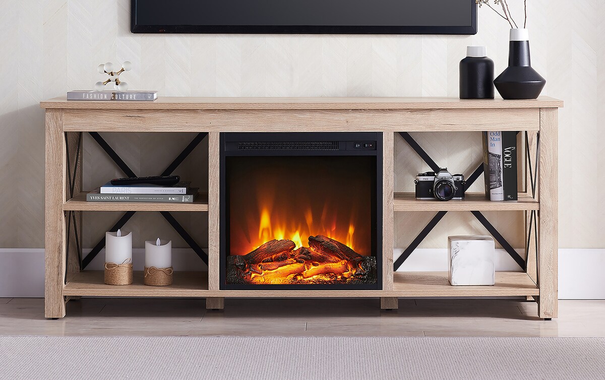 Anastasia White Oak 58'' Log Fireplace TV Stand white_oak_finish