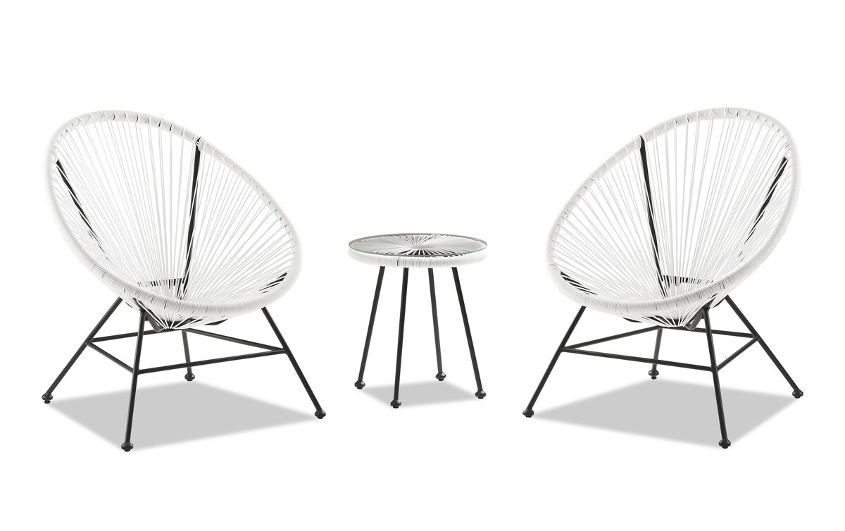 Beckett 3 Piece White Wicker Outdoor Conversation Set Bob's Discount