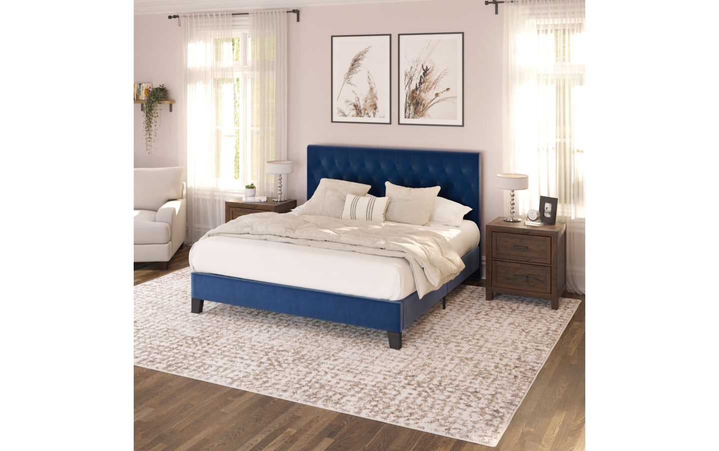 Arama Navy Full Upholstered Bed | navy_color