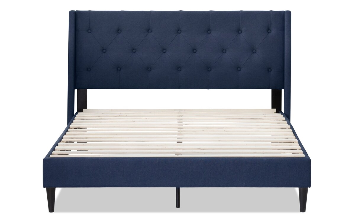 Ada II Queen Navy Upholstered Platform Bed Bob's Discount Furniture
