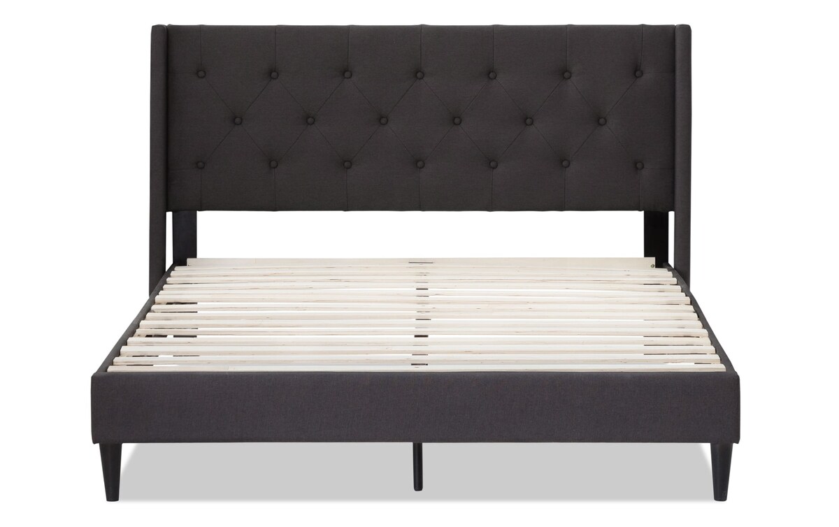 Ada II Queen Charcoal Upholstered Platform Bed Bob's Discount Furniture & Mattress Store