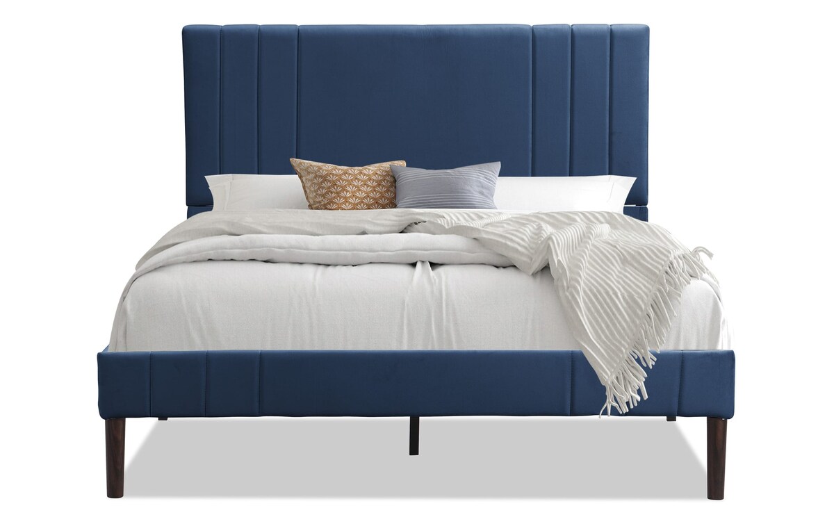 Warren II Full Navy Upholstered Platform Bed Bob's Discount Furniture