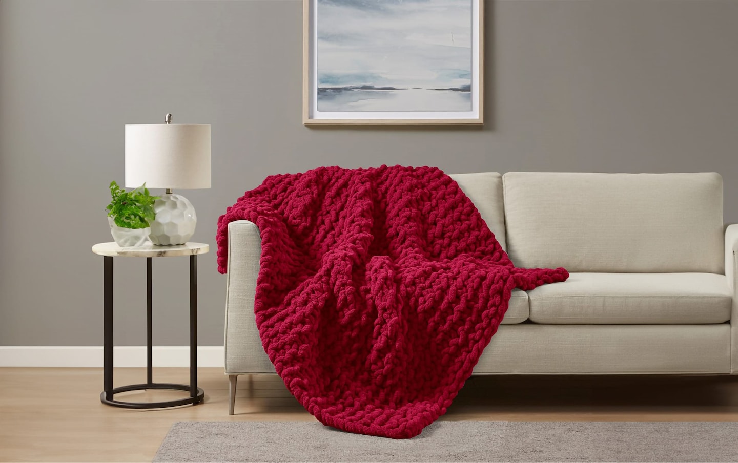 Rosewood 50'' x 60'' Red Solid Chunky Knit Throw Blanket Bob's