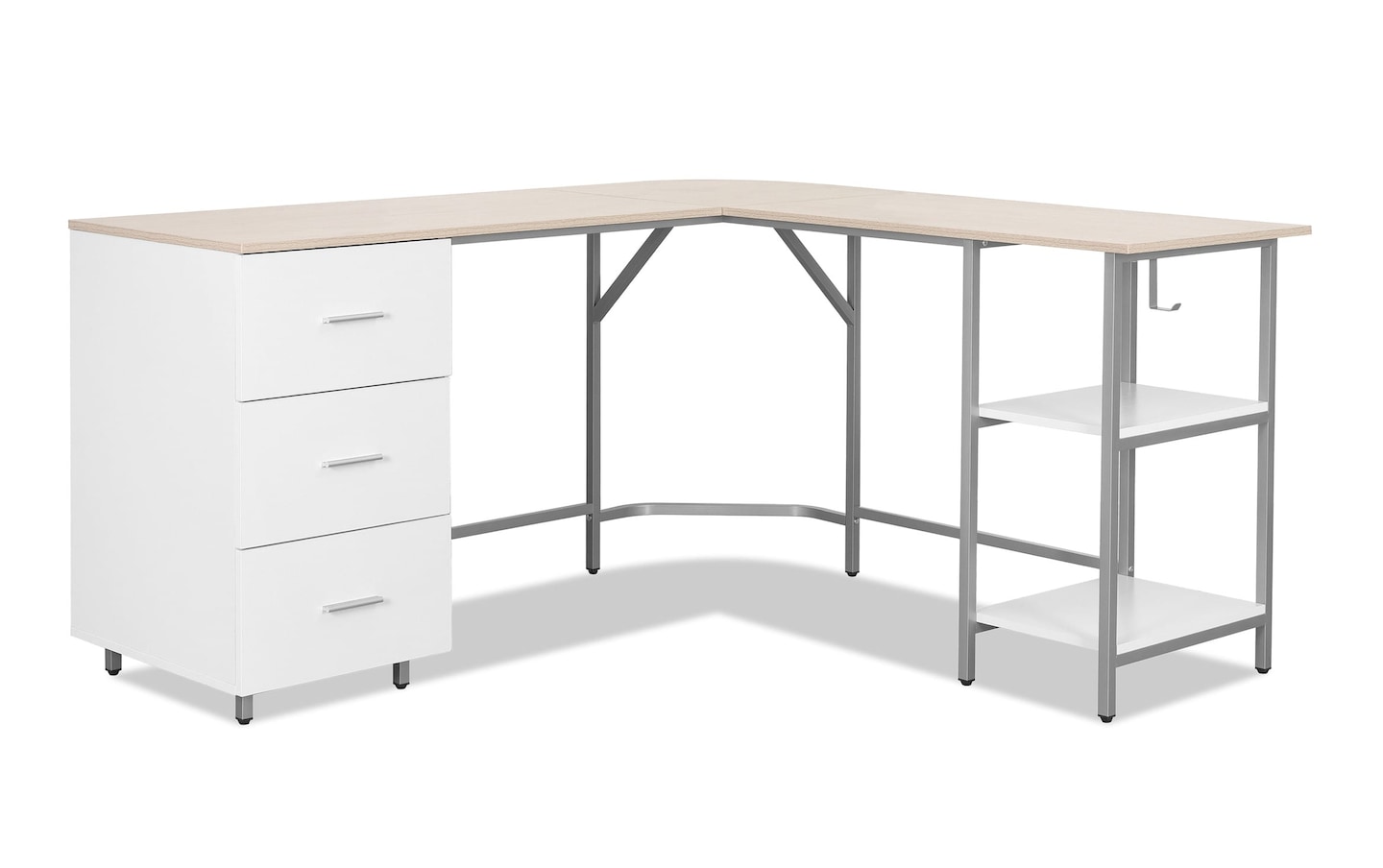 Kyla Natural White 3 Drawer L Shaped Desk