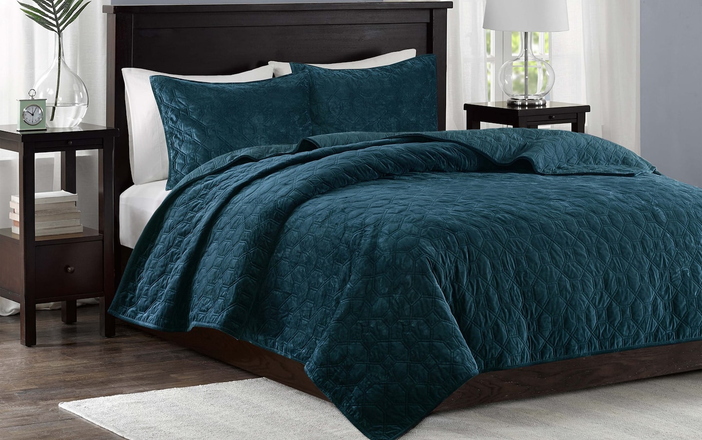 Camille King/California Teal Geometric 3 Piece Quilt Set | Bob's ...