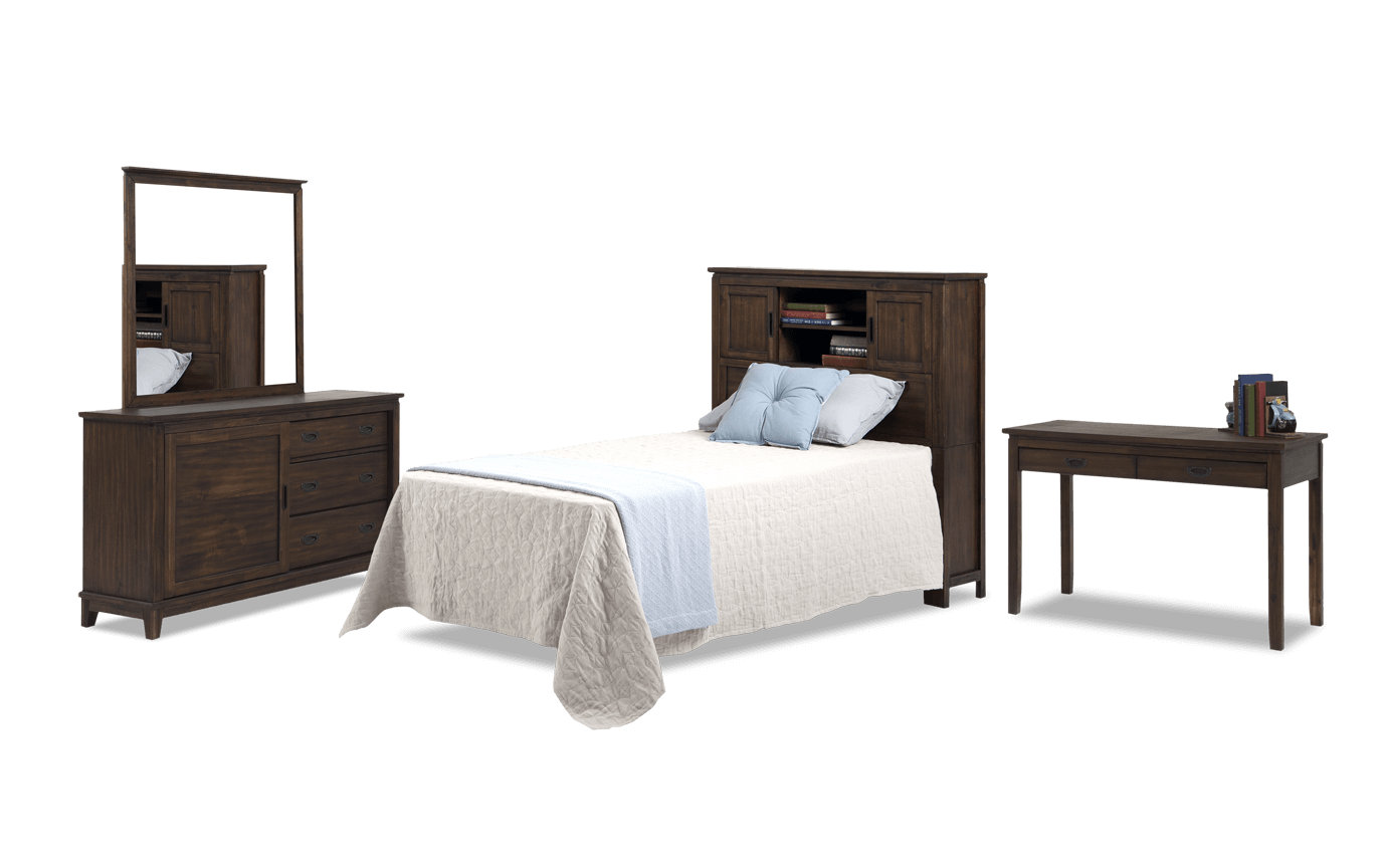 Chadwick Twin Rustic Bookcase Bedroom Set With Desk