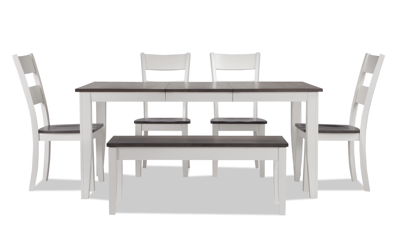 Blake Gray & White 6 Piece Dining Set with Storage Bench | Bobs.com