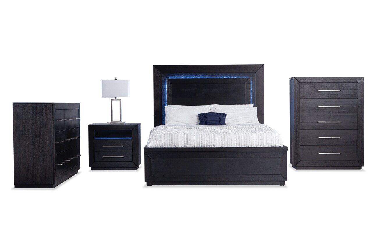 Cosmopolitan 4 Piece King Black Storage Bedroom Set with Chest