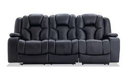Panther Black Leather Power Reclining, Panther Black Leather Power Reclining Sofa Console Loveseat