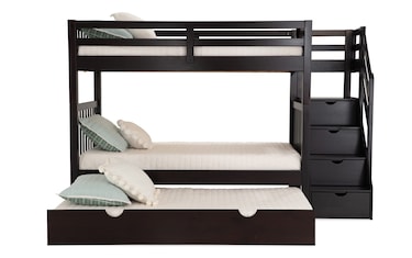 Keystone Twin Twin Espresso Stairway Bunk Bed With Storage Twin Trundle Unit