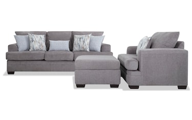 Bob's Discount Furniture Melanie Blue Nailhead Sofa and Ottoman