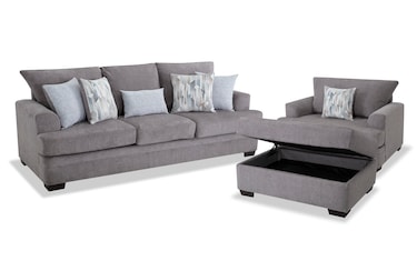 Bob's Discount Furniture Melanie Blue Nailhead Sofa and Ottoman