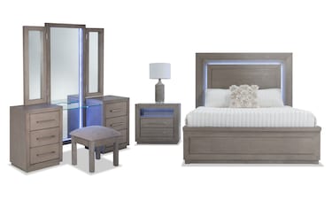 Cosmopolitan 3 Piece Queen Gray Storage Bedroom Set with Vanity | Bob's ...