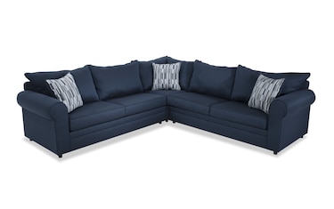 Bob's Discount Furniture Melanie Blue Nailhead Sofa and Ottoman