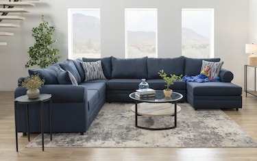 Nova Navy 114'' 3 Piece Right Arm Facing Cooling Full Sleeper Sectional ...