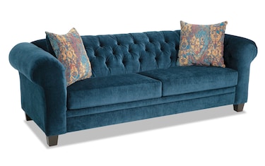 Bob's Discount Furniture Melanie Blue Nailhead Sofa and Ottoman