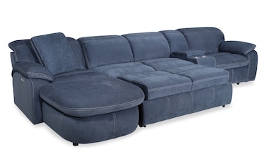 Playhouse Blue 147'' Power Reclining 4 Piece Left Arm Facing Chaise ...