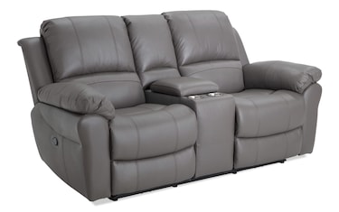 Storm Leather Gray Manual Gliding Sofa and Manual Gliding Console ...