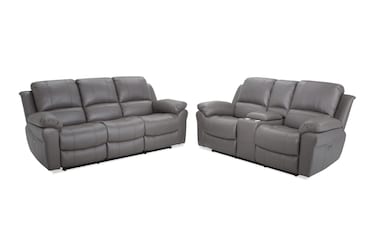 Storm Leather Gray Power Sofa and Power Console Loveseat | Bob's ...