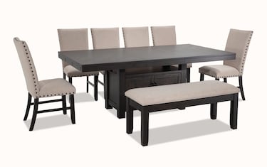 Sonoma 8 Piece Espresso & Beige Upholstered Extendable Dining Set with ...