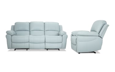 Aqua leather reclining deals sofa