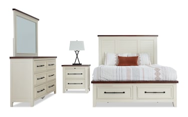 Brooks 4 Piece King White & Cherry Storage Platform Bedroom Set | Bob's ...