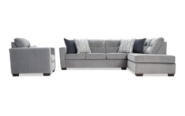 Dylan Slate 112'' 3 Piece Right Arm Facing Chaise Sectional With Chair ...