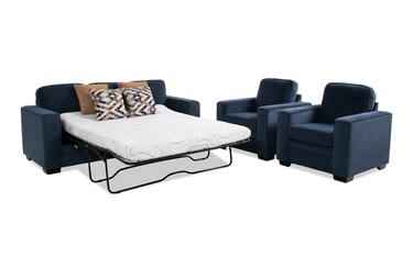 Homeworks Navy 83'' Queen Cooling Sleeper Sofa & 2 Chairs with USB Port ...