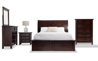 Hudson 5 Piece Full Pecan Storage Platform Bedroom Set Bob s Discount Furniture Mattress Store