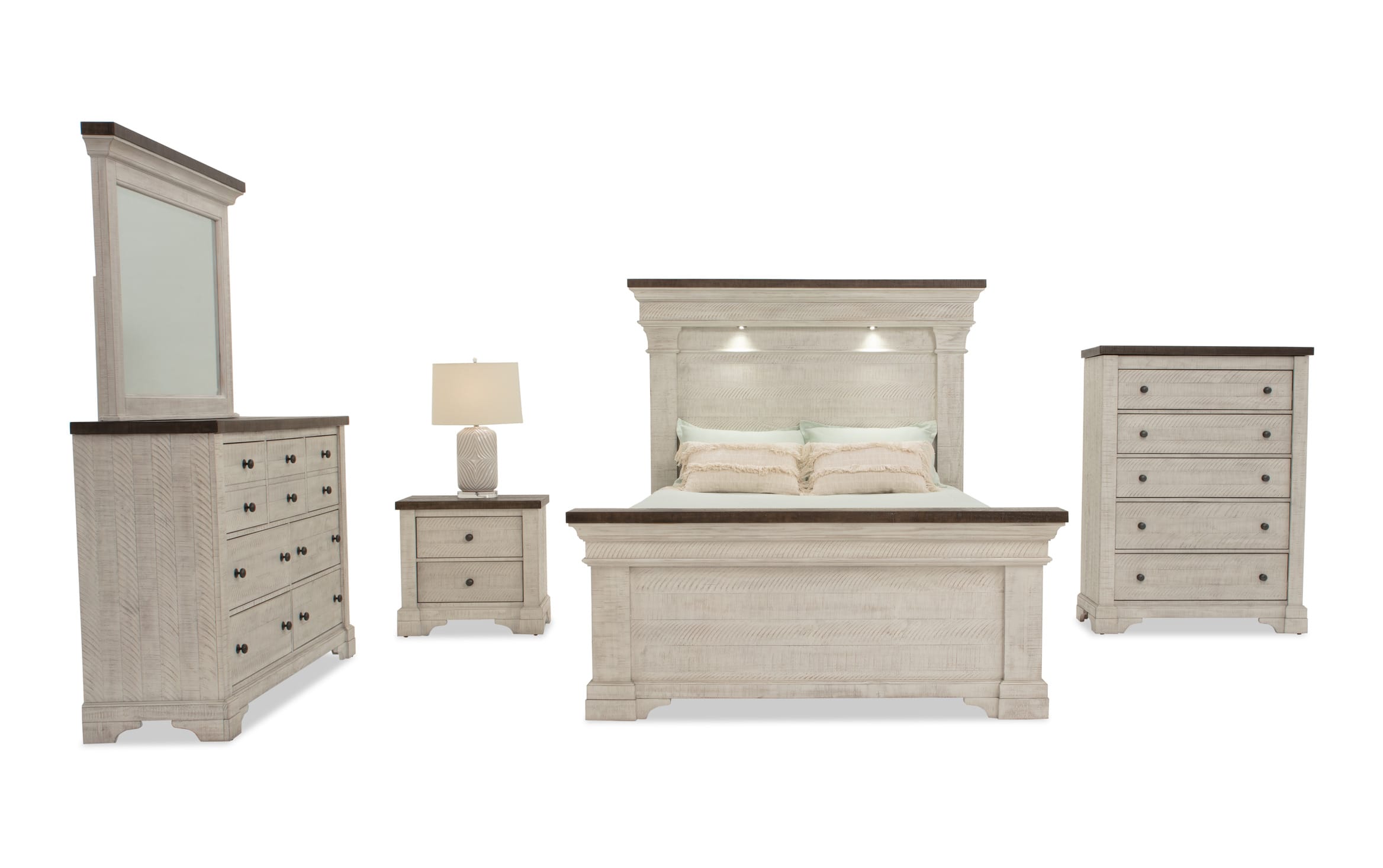 Beaumont 5 Piece King White & Gray Platform Storage Bedroom Set | Bob's ...