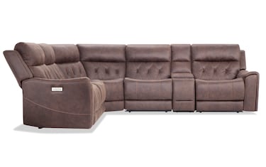 Canyon Walnut 126'' Power Reclining 6 Piece Sectional with Bluetooth ...