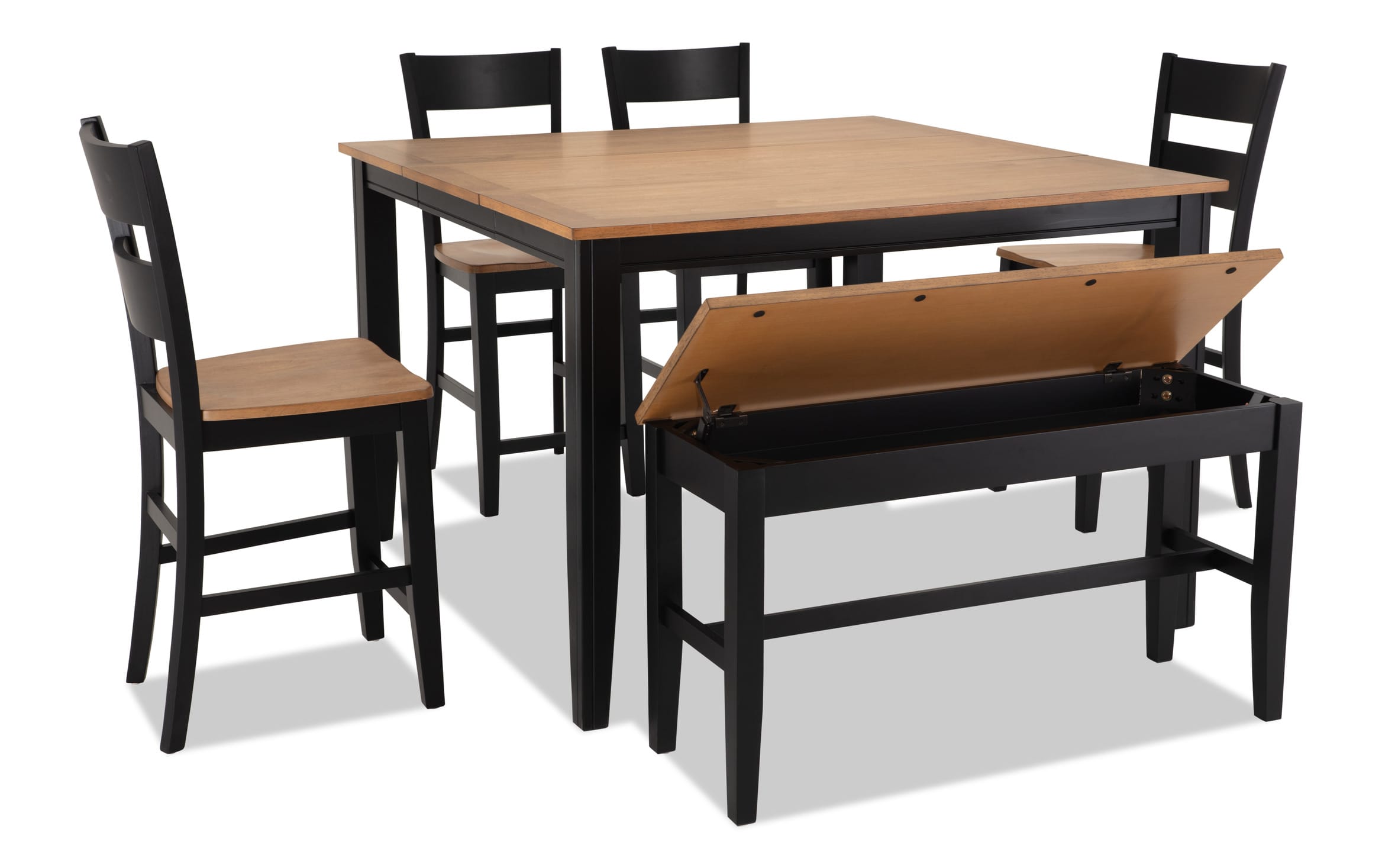 Blake 6 Piece Black & Natural Extendable Counter Height Dining Set with Storage Bench | Bob's ...