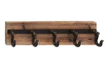Wood and Metal Wall Rack with Hooks