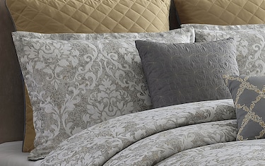 Lana Queen Gray Damask 9 Piece Comforter Set | Bob's Discount Furniture ...