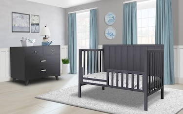 Ollie Navy Toddler Bed Conversion Rail Bob s Discount Furniture Mattress Store